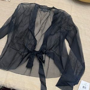 Nicole Miller black top 100% Silk Size 8 black Ripped top see through style top
